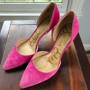Sam Edelman Telsa Suede Hot Pink D'Orsay High Heel Pumps Size 9.5